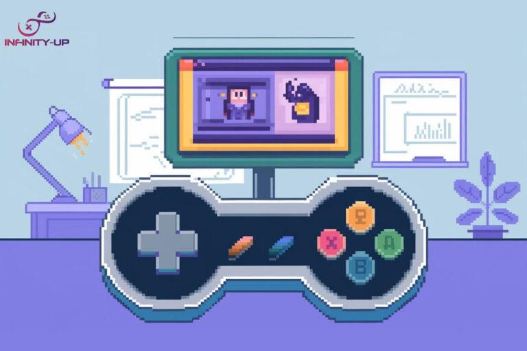 A dynamic image showcasing a brand seamlessly integrated into a video game environment—billboards, character outfits, and interactive elements featuring the brand’s logo—illustrating how in-game advertising enhances engagement and brand awareness.